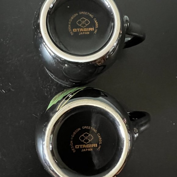 Pair of Otagiri Japan Mugs ~ Hummingbird ~ Duck ~ Black w/ Metallic Gold - Picture 8 of 9